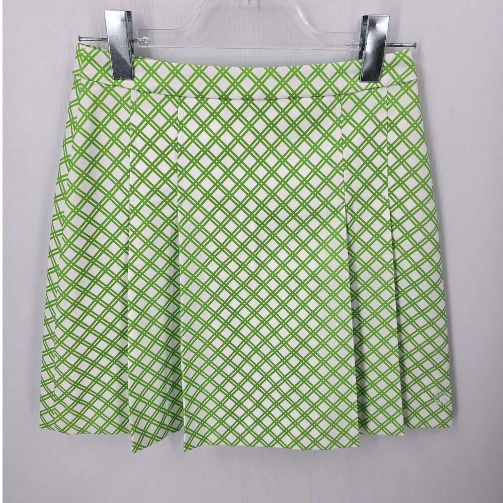 Tory Sport Printed Tech Pleated Mini Skirt Greenery Baseline Plaid Golf XS